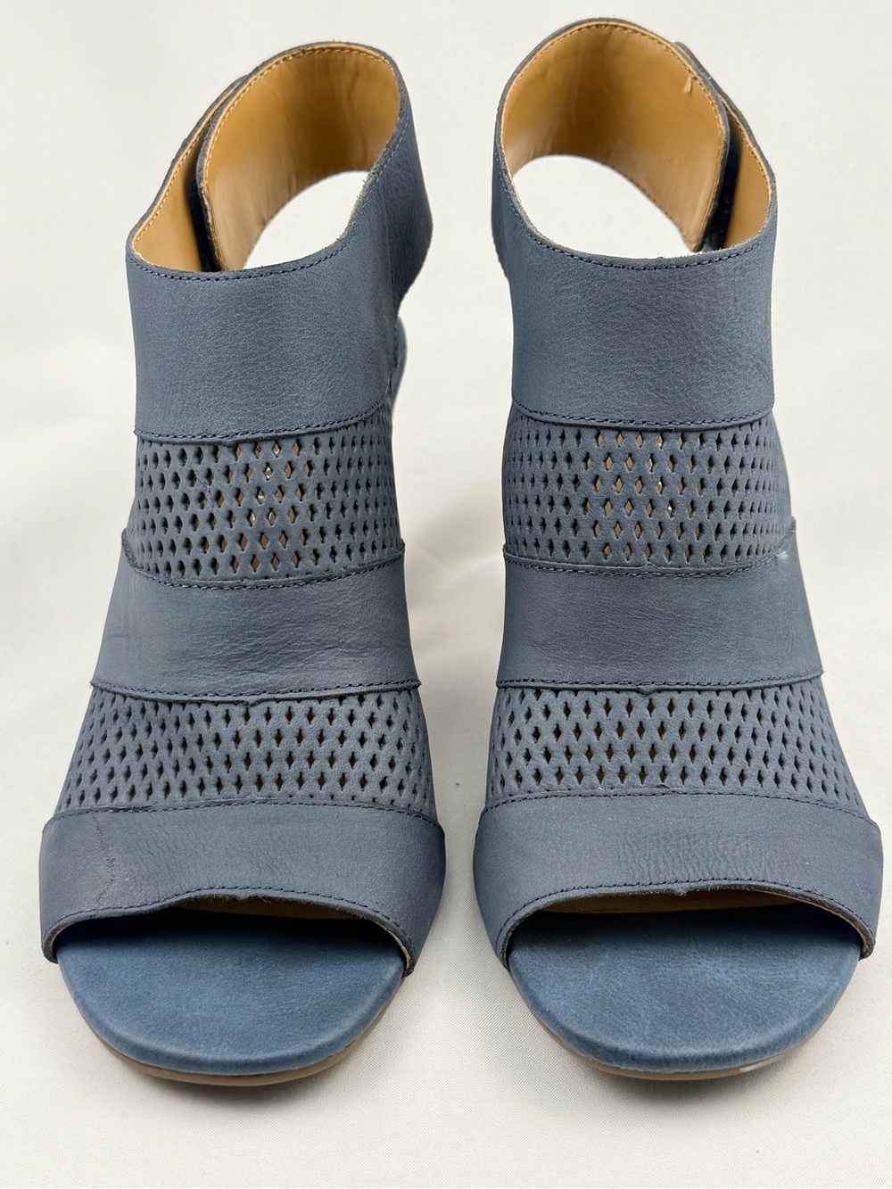 Franco Sarto Blue Perforated Open Toe Heels Women’s Size 8